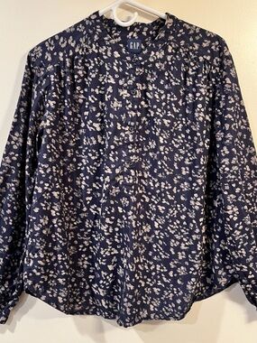 GAP Watercolor Floral Quarter Button Up 100% Cotton Long Sleeve Blouse - Size XL